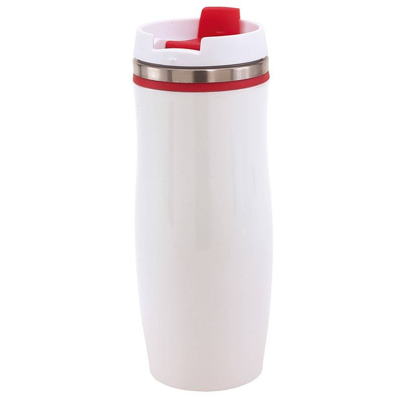 Foto van Dubbelwandige isoleerbeker rvs winter wit en rood 400 ml - thermosbeker