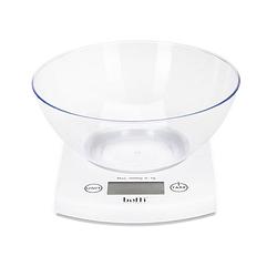 Foto van Botti - bowl - keukenweegschaal - digitaal - afneembare kom 2l - wegen tot 5 kg - 1 gram nauwkeurig - wit - transparant