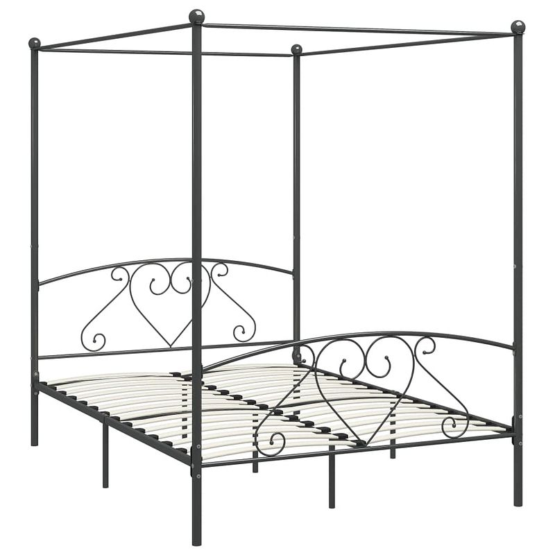 Foto van The living store hemelbedframe - grijs metaal - 209 x 147.5 x 198 cm - massief en duurzaam - inclusief lattenbodem -