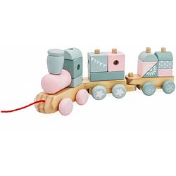 Foto van Mamabrum trein roze hout - trein speelgoed - 2 wagonnetjes met houten