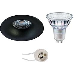 Foto van Led spot set - pragmi nora pro - gu10 fitting - inbouw rond - mat zwart - ø82mm - philips - master 927 36d vle - 4.9w -