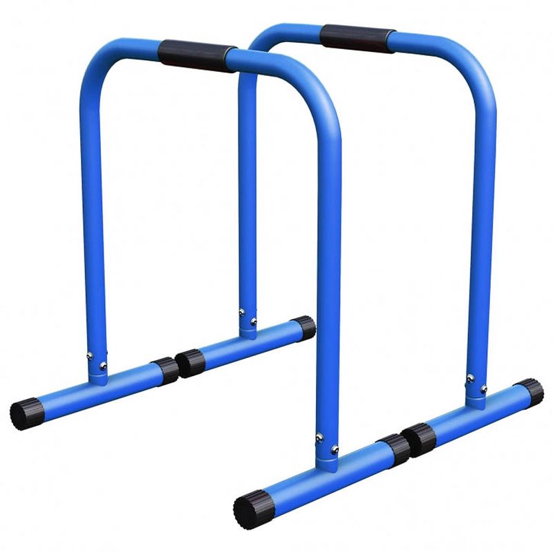 Foto van Gorilla sports dip bars - parallettes - rubber handvatten - blauw - 2 stuks
