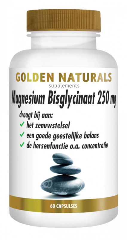 Foto van Golden naturals magnesium bisglynaat 250mg capsules