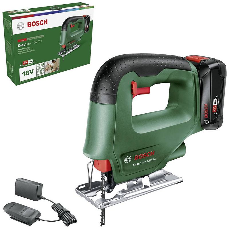 Foto van Bosch home and garden easysaw 18v-70 accu-decoupeerzaag 0603012002 incl. accu, incl. lader 18 v 2.0 ah