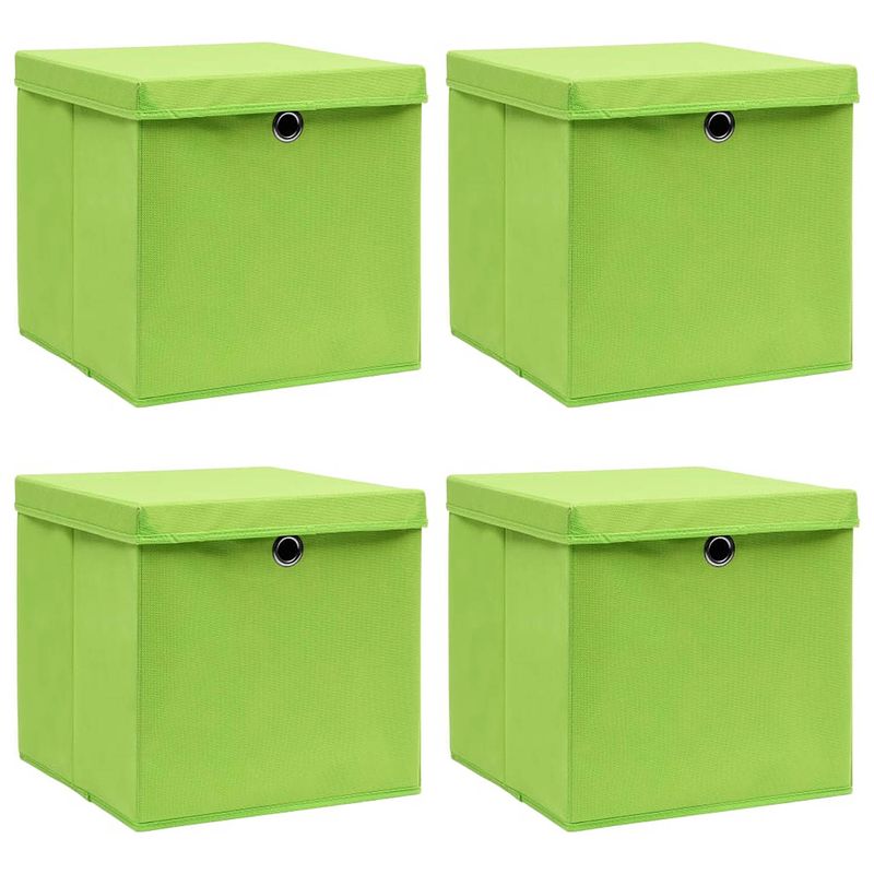 Foto van Vidaxl opbergboxen met deksels 4 st 32x32x32 cm stof groen