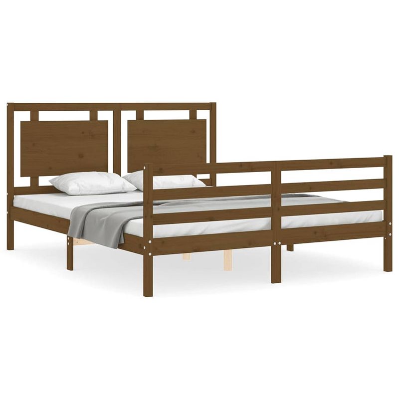 Foto van The living store massief grenenhouten bedframe - 205.5 x 165.5 x 100 cm - multiplex lattenbodem