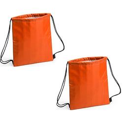 Foto van Set van 2x stuks oranje koeltas rugzak/gymtas 27 x 33 cm met drawstring/rijgkoord - koeltas