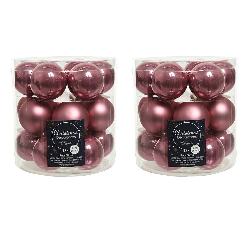 Foto van 36x stuks kleine glazen kerstballen oud roze (velvet) 4 cm mat/glans - kerstbal