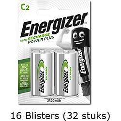 Foto van 32 stuks (16 blisters a 2 stuks) energizer c power plus batterij hr14 oplaadbaar 1.2v 2500mah rechargeable