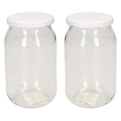 Foto van Luchtdichte weckpot transparant glas - 2x stuks - 900 ml - wit - weckpotten