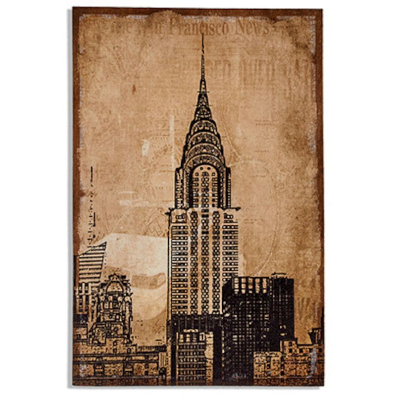 Foto van Giftdecor schilderij new york chrysler 90 x 60 cm linnen bruin