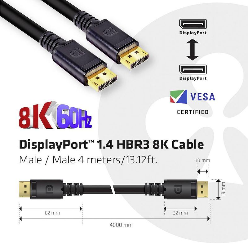 Foto van Club3d displayport aansluitkabel displayport stekker, displayport stekker 4.00 m zwart cac-1069b displayport-kabel