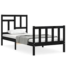 Foto van The living store bedframe massief grenenhout - zwart - 195.5 x 80.5 x 100 cm - multiplex lattenbodem