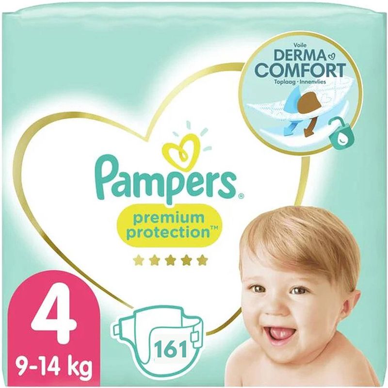 Foto van Pampers premium protection luiers - maat 4 - 161 luiers (7 x 23) 9-14 kg