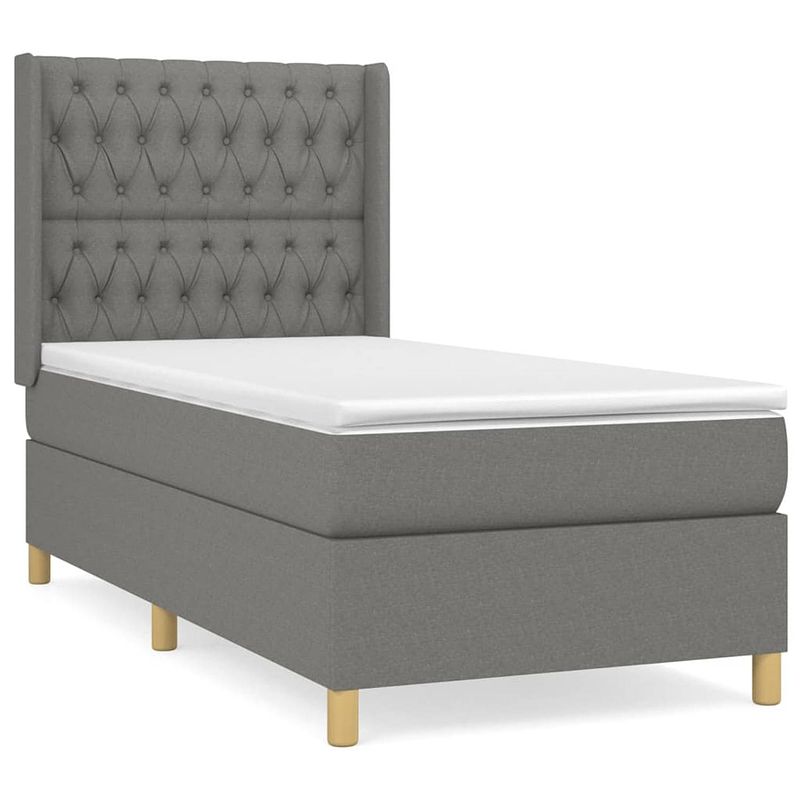 Foto van The living store boxspringbed - donkergrijs - 193 x 93 x 118/128 cm - pocketvering matras - middelharde ondersteuning -