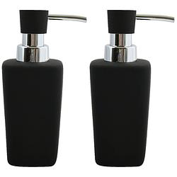 Foto van Msv zeeppompje/dispenser - 2x - haiti - keramiek - zwart - 6 x 15 cm - 240 ml - zeeppompjes