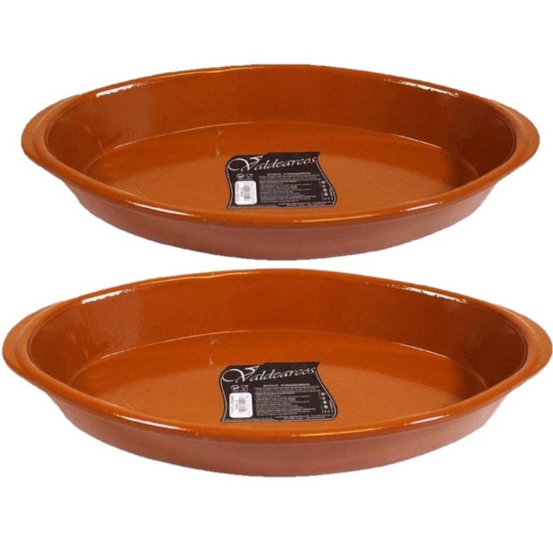 Foto van Set van 2x stuks tapas ovenschalen/serveerschalen terracotta fontein 5 en 2.8 liter - ovenschalen