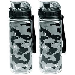Foto van 2x sport bidon drinkfles/waterfles camouflage print grijs 600 ml - drinkflessen