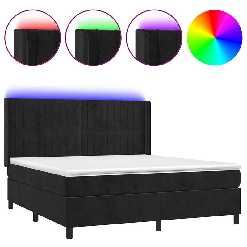 Foto van The living store boxspring met matras en led fluweel zwart 160x200 cm - bed