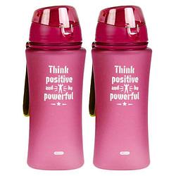 Foto van 2x sport bidon drinkfles/waterfles think positive print roze 480 ml - drinkflessen