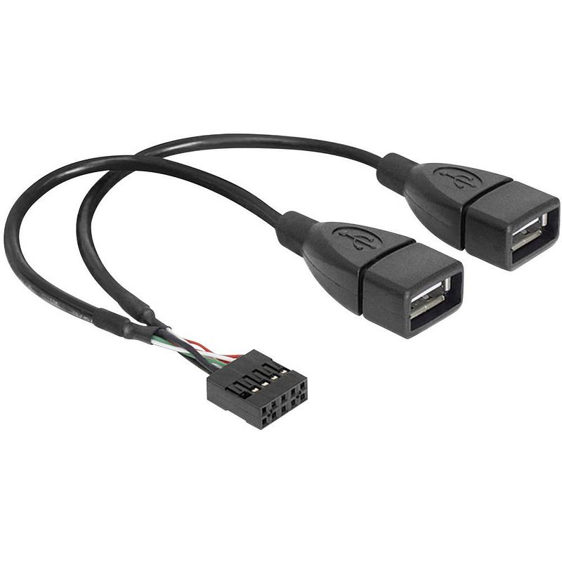 Foto van Delock usb-kabel usb 2.0 shrouded header 8-polig, usb-a bus 20.00 cm zwart ul gecertificeerd 83292