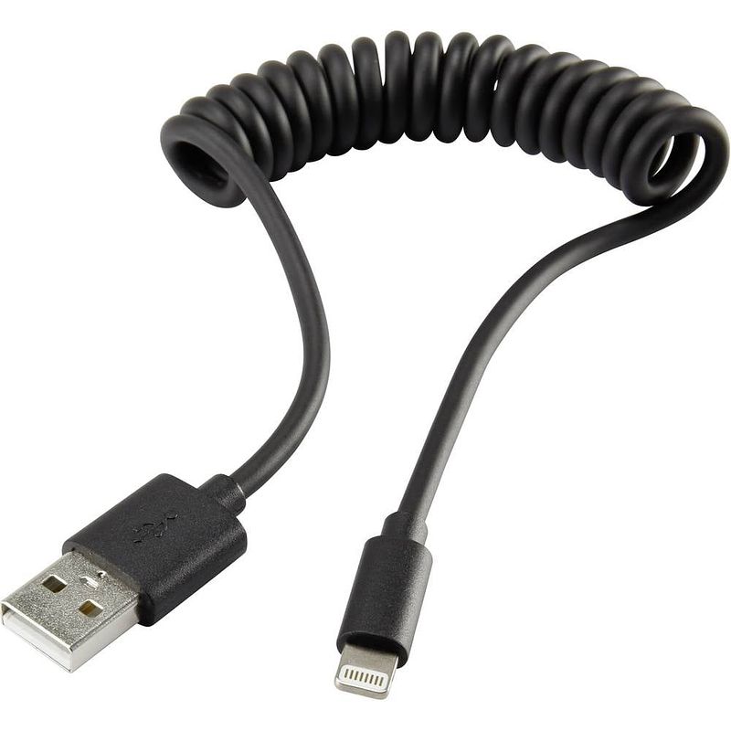 Foto van Renkforce usb-kabel usb 2.0 usb-a stekker, apple lightning stekker 0.95 m zwart spiraalkabel rf-4087422