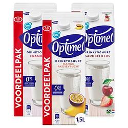 Foto van Optimel drinkyoghurt smaakvariatie - aardbei, framboos, mangopassievrucht 4,5l bij jumbo