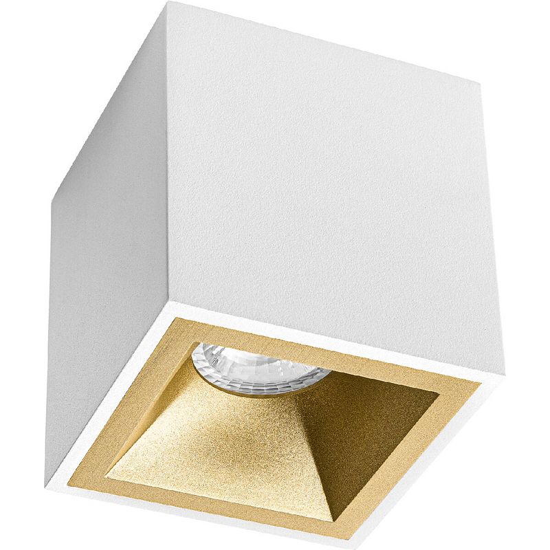 Foto van Opbouwspot gu10 - pragmi cliron pro - opbouw vierkant - mat wit/goud - aluminium - verdiept - 90mm