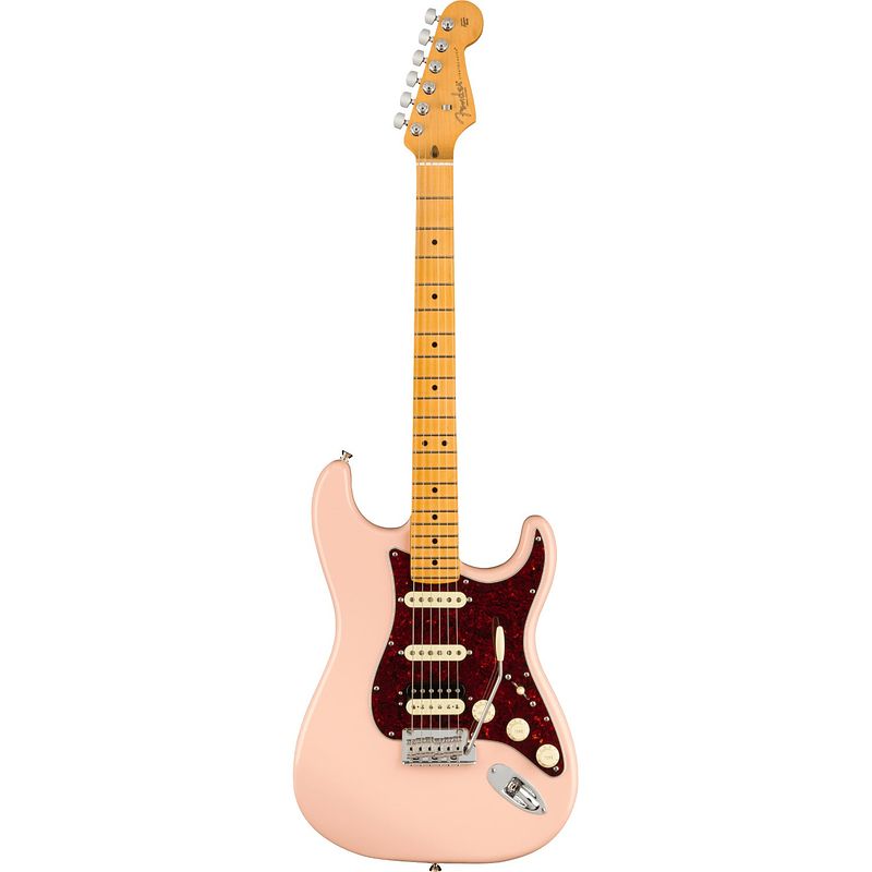 Foto van Fender american professional ii stratocaster hss shell pink mn limited edition elektrische gitaar met koffer