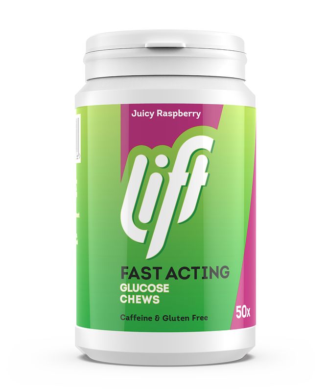 Foto van Lift fast acting glucose kauwtabletten - framboos