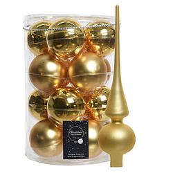 Foto van Decoris kerstballen 16x stuks 8 cm incl. piek mat goud - glas - kerstbal