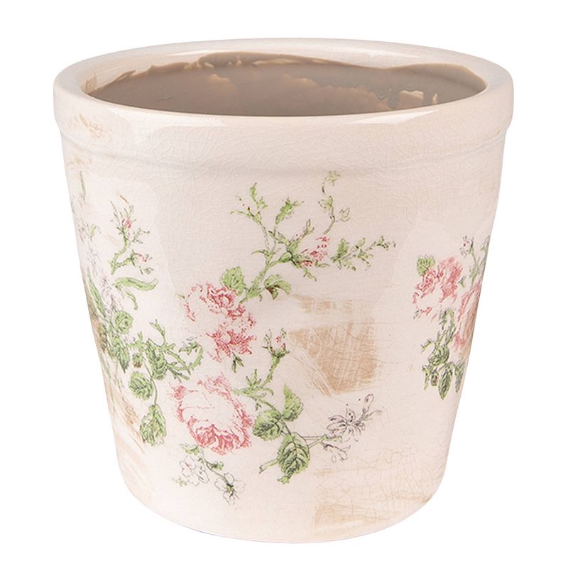 Foto van Clayre & eef bloempot ø 17x16 cm roze beige keramiek bloemen bloempot binnen plantenpot plant pot roze bloempot binnen