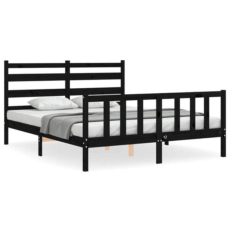 Foto van The living store bedframe met hoofdbord massief hout zwart 160x200 cm - bed