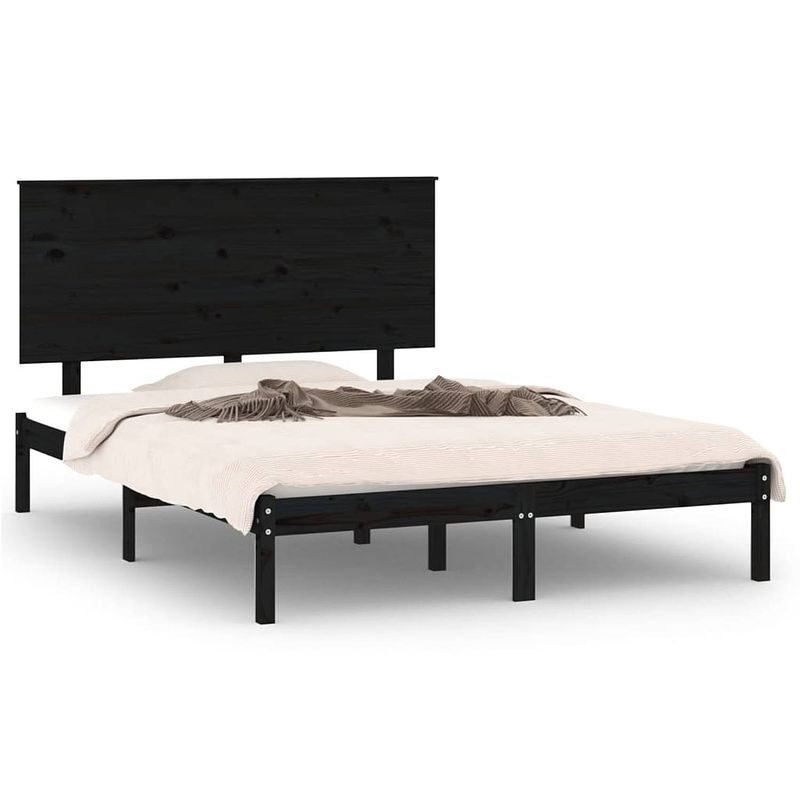 Foto van The living store bedframe grenenhout - 195.5 x 145.5 cm - zwart