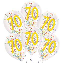 Foto van Amscan ballonnen confetti 70 jaar 27,5 cm latex wit 6 stuks