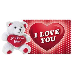 Foto van Pluche knuffel valentijn i love you beertje 20 cm met hartjes wenskaart - knuffelberen