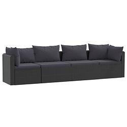 Foto van Vidaxl 4-delige loungeset met kussens poly rattan zwart