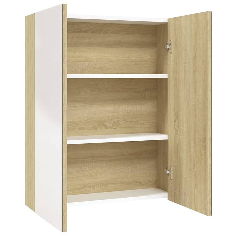 Foto van The living store wandspiegelkast - mdf met melamine-oppervlak en glas - 60 x 15 x 75 cm - wit en eiken