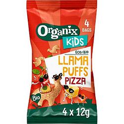 Foto van Organix biologische kids snack llama puffs pizza 4 x 12g bij jumbo