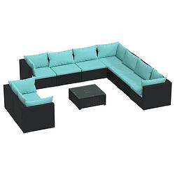 Foto van Vidaxl 10-delige loungeset met kussens poly rattan zwart