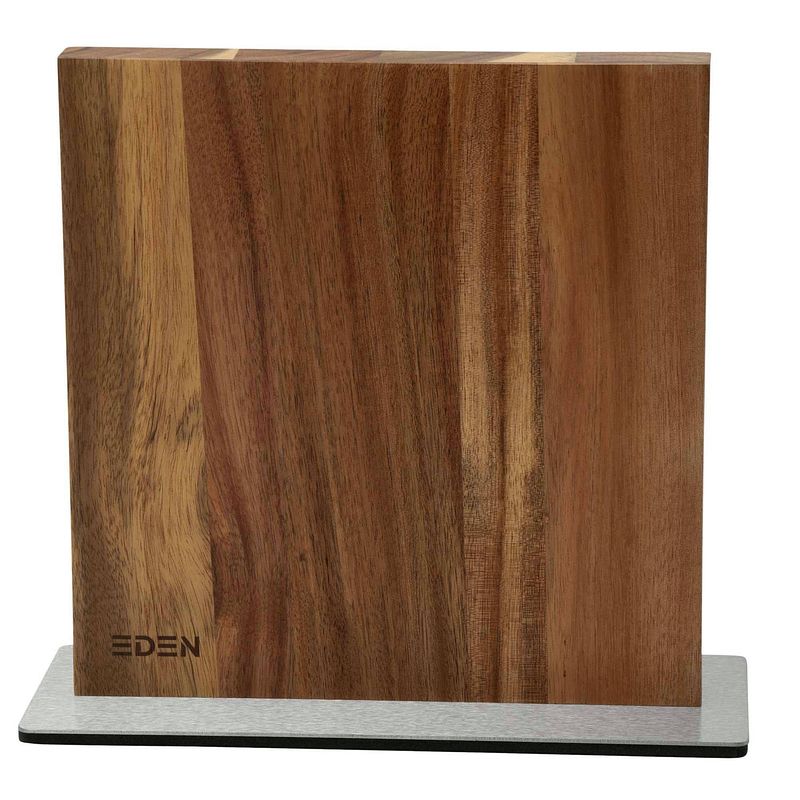 Foto van Eden magnetic knife block eqb101 magnetisch messenblok, acaciahout, stalen basis, 23 x 25 cm