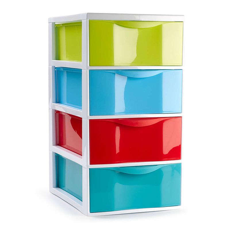 Foto van Plasticforte ladeblokje/bureau organizer 4x lades - multi kleuren - l18 x b25 x h33 cm - ladeblok