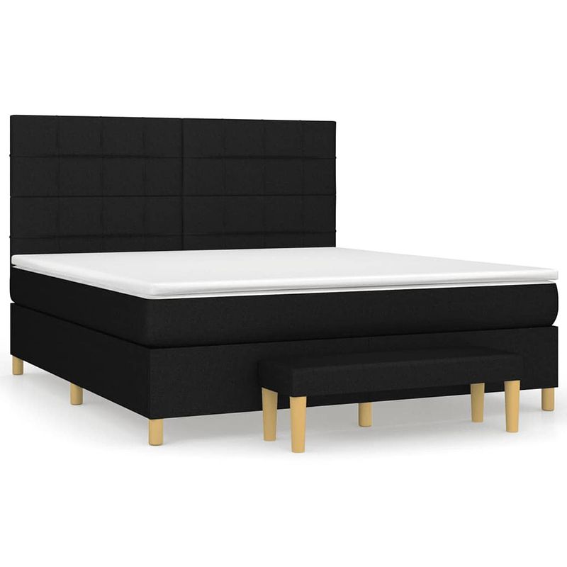 Foto van The living store boxspring bed - zwart - 203 x 180 x 118/128 cm - pocketvering matras - middelharde ondersteuning -