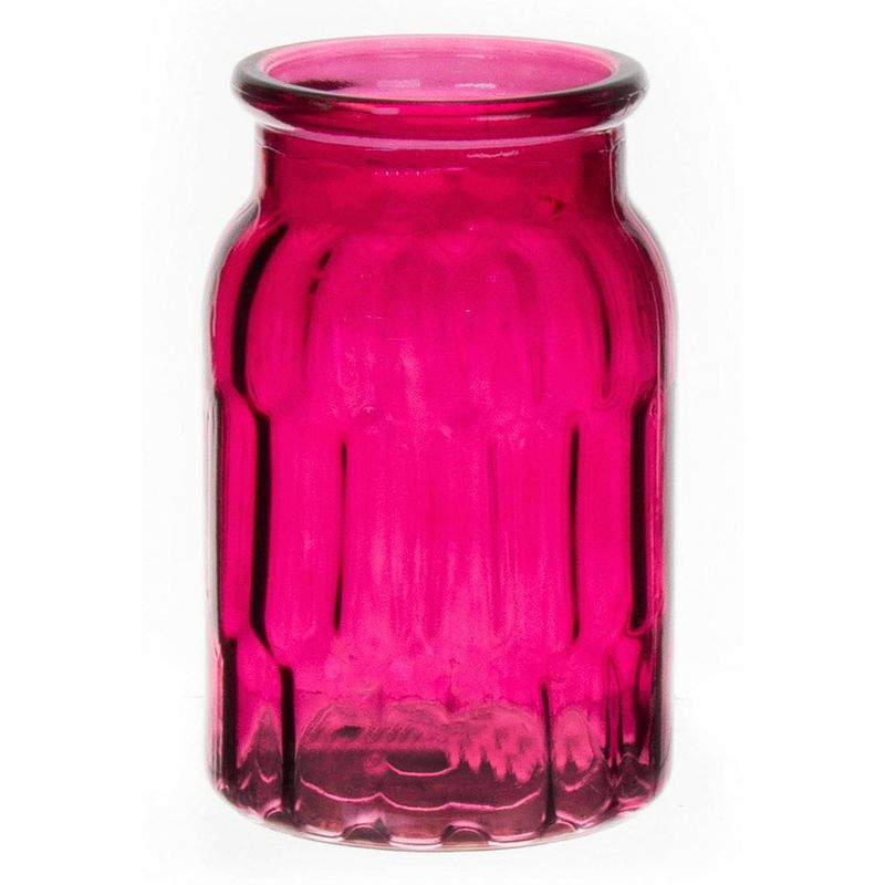 Foto van Bloemenvaas - fuchsia roze - transparant glas - d12 x h18 cm - vazen