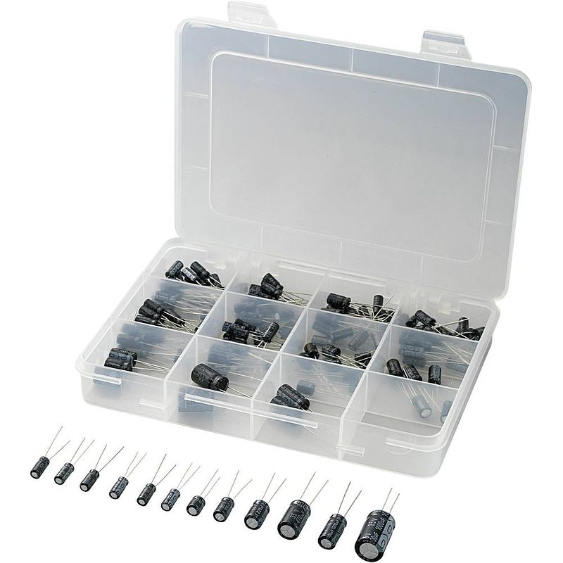 Foto van Tru components 442881 elektrolytische condensator assortiment radiaal bedraad 20 % 142 stuk(s)