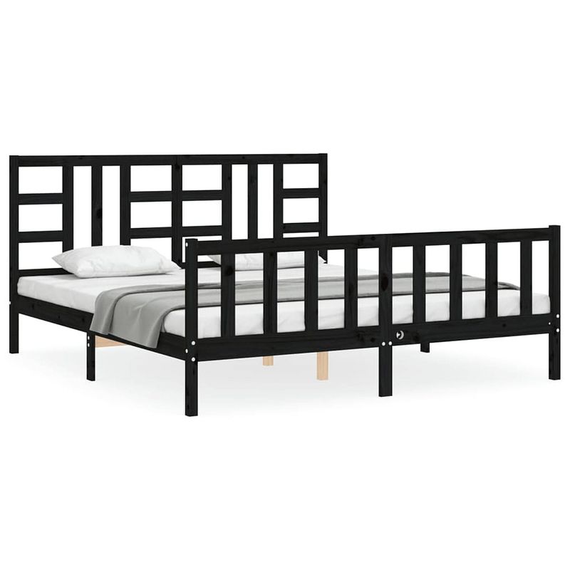 Foto van The living store bed the living store - grenenhouten bedframe - 205.5 x 185.5 x 100 cm - zwart