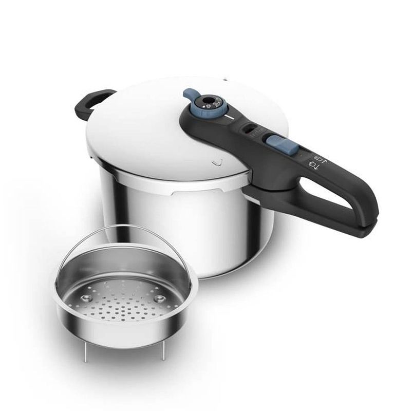 Foto van Tefal snelkookpan 6 l, inductie, roestvrijstaal, 2 programma'ss, stoomkoken, made in france, secure trendy p2580700