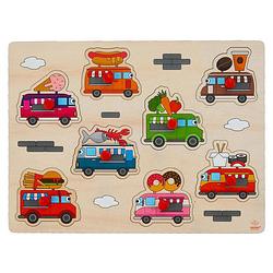Foto van Speelgoed houten noppenpuzzel foodtruck thema 30 x 22 cm - legpuzzels