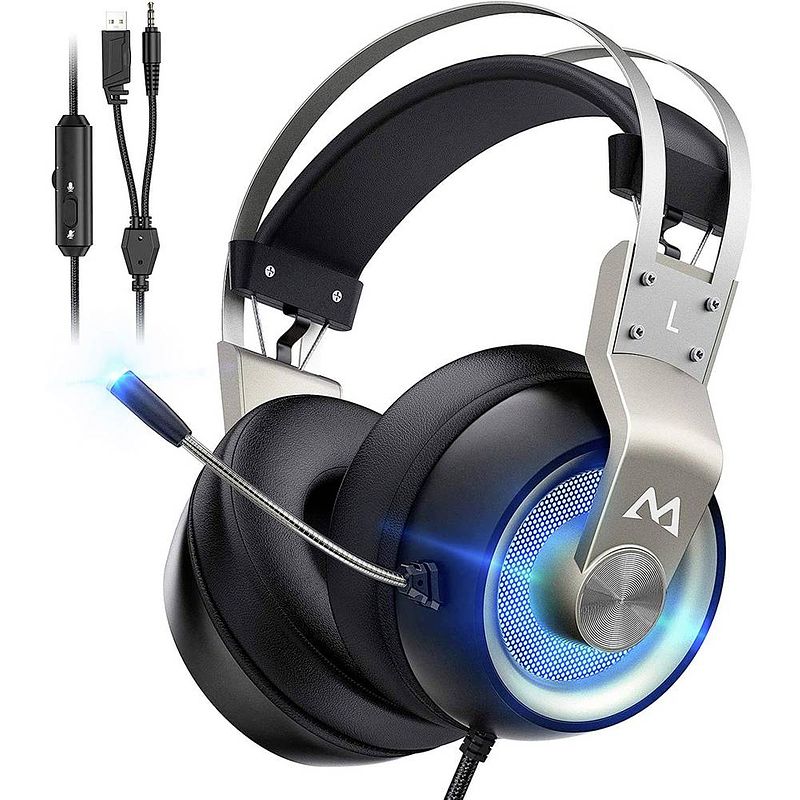 Foto van Mipow eg3 pro over ear headset gamen kabel 7.1 surround zwart ruisonderdrukking (microfoon) microfoon uitschakelbaar (mute), volumeregeling