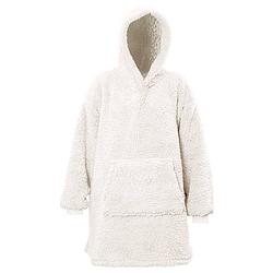 Foto van Hoodie - oversized hoodie - teddy stof - deken met mouwen - off white - one size - super zacht